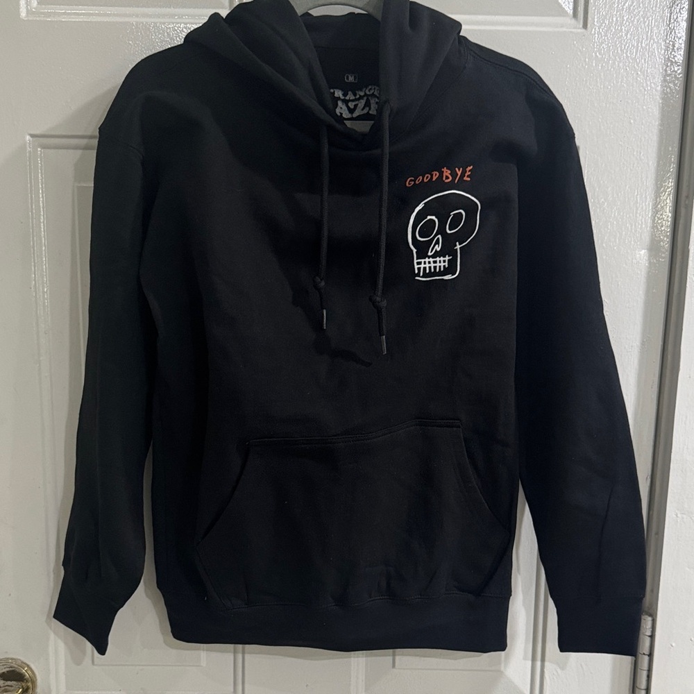 Men's Black Skull Graphic Hoodie with 'Goodbye' Detail